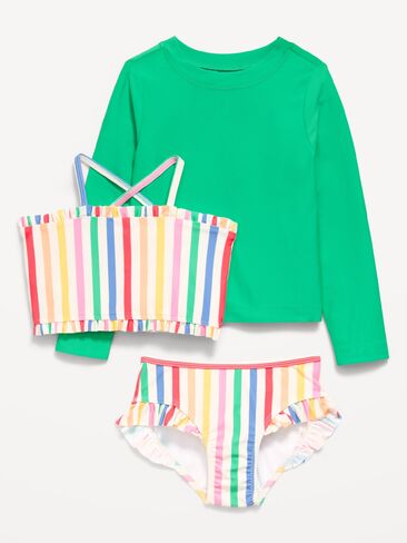 Old Navy Printed Rashguard and Bikini Swim Set for Toddler Girls - Multi Stripe in Saudi Arabia