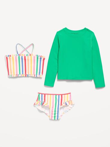 Old Navy Printed Rashguard and Bikini Swim Set for Toddler Girls - Multi Stripe in Saudi Arabia