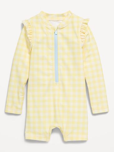 Old Navy Printed Zip-Front Rashguard Romper Swimsuit for Toddler & Baby - Yellow Gingham in Saudi Arabia