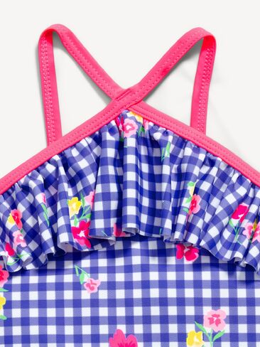 ملابس سباحة قطعة واحدة مكشكشة من Old Navy للفتيات الصغيرات - قماش قطني أزرق in Saudi Arabia