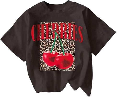 SOLY HUX Women's Plus Size Graphic Tees Cherry Leopard Print T Shirt Crew Neck Short Sleeve Loose Tops in Saudi Arabia
