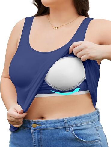 FOREYOND Plus Size Tank Top with Shelf Bra for Women Camisole Tops with Built in Bra Cotton Undershirts 1XL-5XL in Saudi Arabia