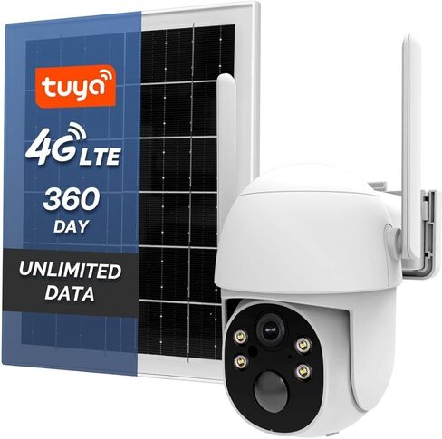 Moes 4G LTE Cellular Solar Security Camera ، Free LifeTime Free Unlimited Data 2K مراقبة لاسلكية في الهواء الطلق ، رؤية ليلية ملونة ، مستشعر حركة PIR ، بطاقة VSIM المدمجة ، تخزين 32 جيجابايت in Kuwait