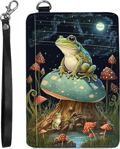 RFID Blocking Wallet Women, Slim Credit Card Holder with ID Window, Cute Small Front Pocket Card Wallet, Girls & Ladies Minimalist PU Leather Card Case for Travel Shopping Office, Frog Mushroom in Saudi Arabia