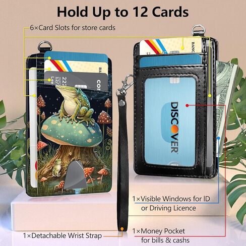 RFID Blocking Wallet Women, Slim Credit Card Holder with ID Window, Cute Small Front Pocket Card Wallet, Girls & Ladies Minimalist PU Leather Card Case for Travel Shopping Office, Frog Mushroom in Saudi Arabia