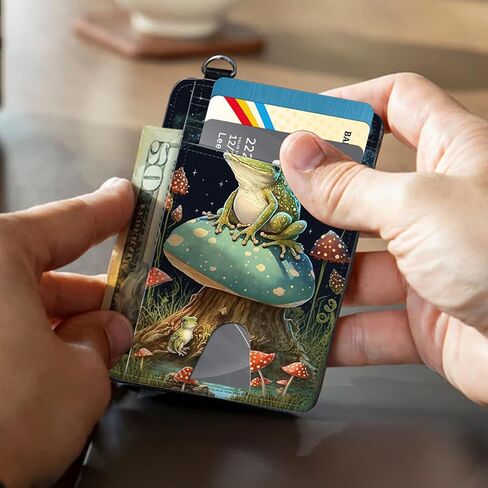 RFID Blocking Wallet Women, Slim Credit Card Holder with ID Window, Cute Small Front Pocket Card Wallet, Girls & Ladies Minimalist PU Leather Card Case for Travel Shopping Office, Frog Mushroom in Saudi Arabia