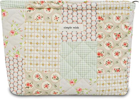 AMZMA Quilted Cotton Makeup Bag, Puffy Coquette Cosmetic Pouch for Women Teens Girls, Large Travel Toiletry Organizer, Cute Aesthetic Zippered Clutch in Saudi Arabia