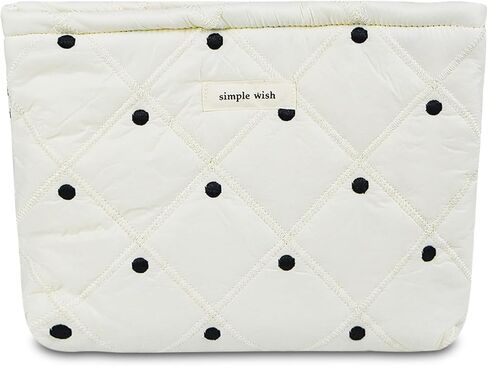 AMZMA Quilted Cotton Makeup Bag, Puffy Coquette Cosmetic Pouch for Women Teens Girls, Large Travel Toiletry Organizer, Cute Aesthetic Zippered Clutch in Saudi Arabia