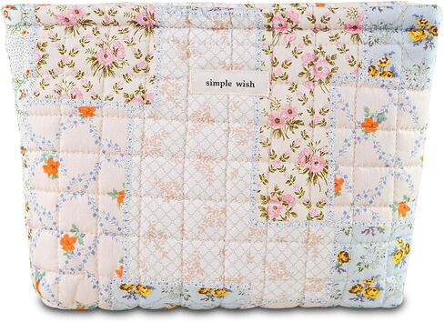 AMZMA Quilted Cotton Makeup Bag, Puffy Coquette Cosmetic Pouch for Women Teens Girls, Large Travel Toiletry Organizer, Cute Aesthetic Zippered Clutch in Saudi Arabia