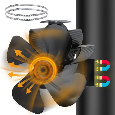Miaton Oscillating Wood Stove Fan Heat Powered With High Air Volume | 5 Blade Fireplace Fan with Stove Thermometer | Non-electric Cocoon Fan | Fireplace Accessories Tools in Saudi Arabia
