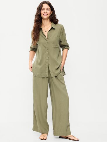 Old Navy High-Waisted Linen-Blend Wide-Leg Pants - Kombu in Saudi Arabia