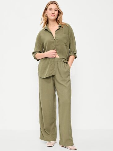 Old Navy High-Waisted Linen-Blend Wide-Leg Pants - Kombu in Saudi Arabia