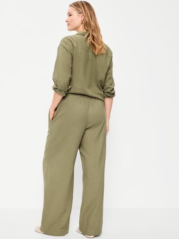 Old Navy High-Waisted Linen-Blend Wide-Leg Pants - Kombu in Saudi Arabia