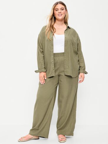 Old Navy High-Waisted Linen-Blend Wide-Leg Pants - Kombu in Saudi Arabia