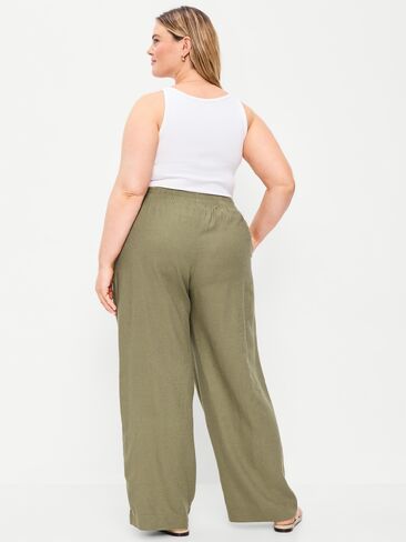 Old Navy High-Waisted Linen-Blend Wide-Leg Pants - Kombu in Saudi Arabia