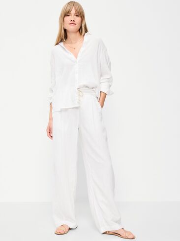 بنطلون واسع الساق من الشاش المجعد عالي الخصر من Old Navy - زنابق بيضاء in Saudi Arabia