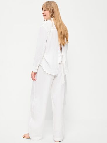 بنطلون واسع الساق من الشاش المجعد عالي الخصر من Old Navy - زنابق بيضاء in Saudi Arabia