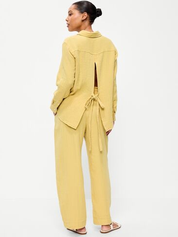 Old Navy High-Waisted Crinkle Gauze Wide-Leg Barrel Pants - Sandstorm in Saudi Arabia