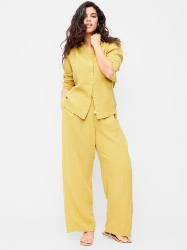 Old Navy High-Waisted Crinkle Gauze Wide-Leg Barrel Pants - Sandstorm in Saudi Arabia