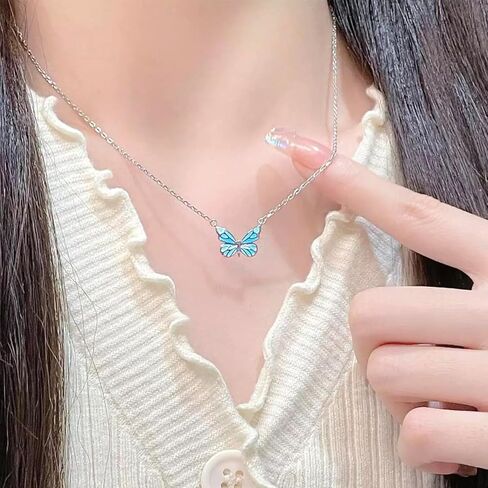 2pcs Women Romantic luminous Butterfly Necklace Bracelet Set Fashion Party Exquisite Choker Accessories Jewelry Gift in Saudi Arabia