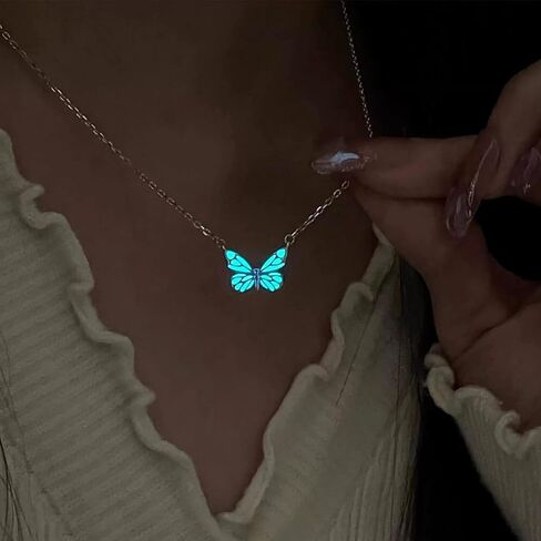 2pcs Women Romantic luminous Butterfly Necklace Bracelet Set Fashion Party Exquisite Choker Accessories Jewelry Gift in Saudi Arabia
