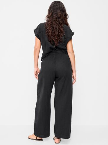Old Navy High-Waisted Crinkle Gauze Wide-Leg Barrel Pants - Black Jack in Saudi Arabia