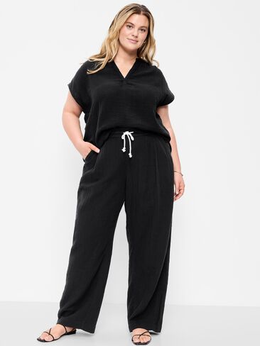 Old Navy High-Waisted Crinkle Gauze Wide-Leg Barrel Pants - Black Jack in Saudi Arabia