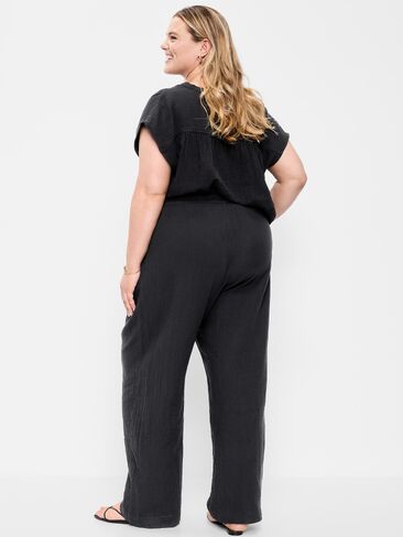 Old Navy High-Waisted Crinkle Gauze Wide-Leg Barrel Pants - Black Jack in Saudi Arabia