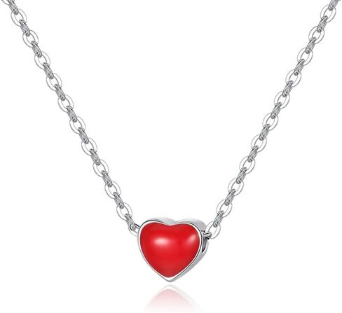 S925 Sterling silver Small Red Heart Necklace choker heart short clavicle chain heart necklace Japanese and Korean heart pendant in Saudi Arabia