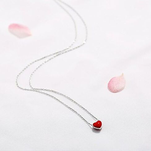 S925 Sterling silver Small Red Heart Necklace choker heart short clavicle chain heart necklace Japanese and Korean heart pendant in Saudi Arabia
