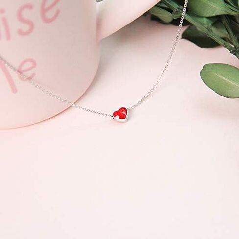 S925 Sterling silver Small Red Heart Necklace choker heart short clavicle chain heart necklace Japanese and Korean heart pendant in Saudi Arabia