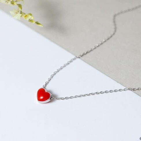 S925 Sterling silver Small Red Heart Necklace choker heart short clavicle chain heart necklace Japanese and Korean heart pendant in Saudi Arabia