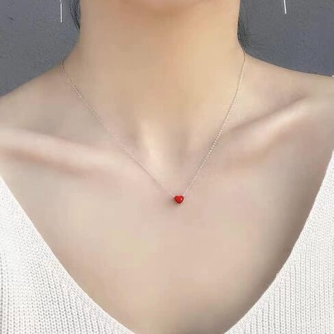 S925 Sterling silver Small Red Heart Necklace choker heart short clavicle chain heart necklace Japanese and Korean heart pendant in Saudi Arabia