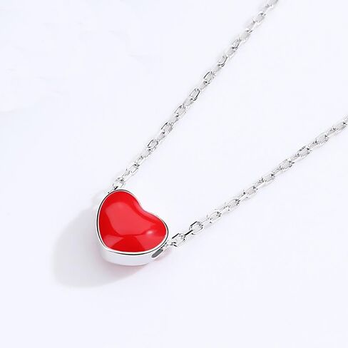 S925 Sterling silver Small Red Heart Necklace choker heart short clavicle chain heart necklace Japanese and Korean heart pendant in Saudi Arabia