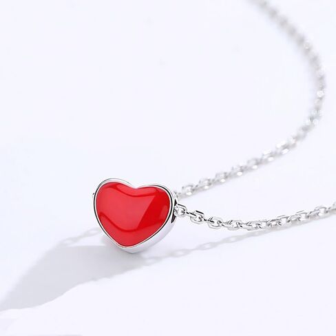 S925 Sterling silver Small Red Heart Necklace choker heart short clavicle chain heart necklace Japanese and Korean heart pendant in Saudi Arabia