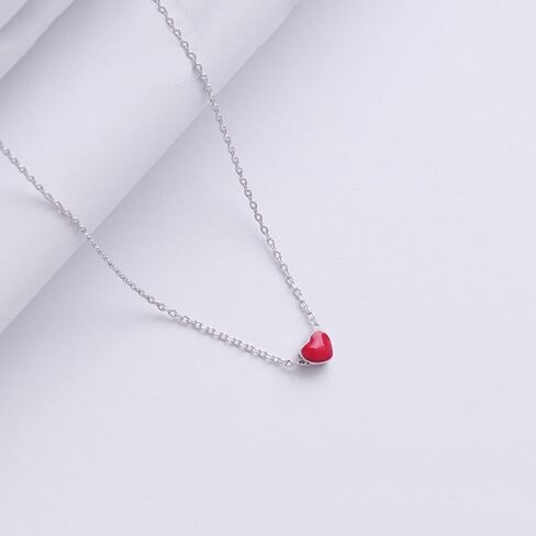 S925 Sterling silver Small Red Heart Necklace choker heart short clavicle chain heart necklace Japanese and Korean heart pendant in Saudi Arabia