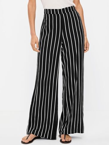 Old Navy بنطلون بلايا واسع الساق عالي الخصر - خطوط سوداء in Saudi Arabia