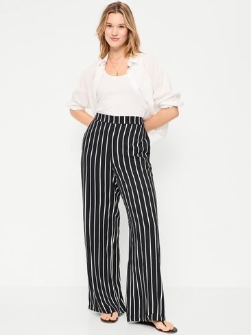 Old Navy بنطلون بلايا واسع الساق عالي الخصر - خطوط سوداء in Saudi Arabia