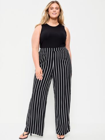 Old Navy بنطلون بلايا واسع الساق عالي الخصر - خطوط سوداء in Saudi Arabia