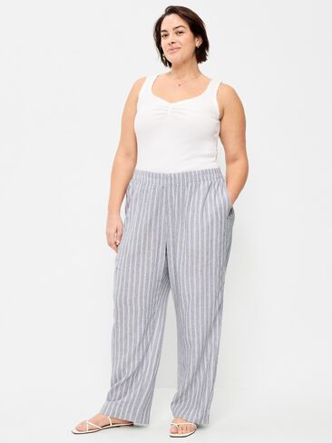 بنطلون مستقيم من مزيج الكتان عالي الخصر من Old Navy - شريط أزرق in Saudi Arabia