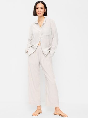 Old Navy High-Waisted Linen-Blend Straight Pants - Flax Linen in Saudi Arabia