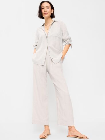 Old Navy High-Waisted Linen-Blend Straight Pants - Flax Linen in Saudi Arabia