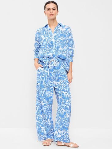 Old Navy High-Waisted Barrel Ankle Pants - Blue Floral in Saudi Arabia