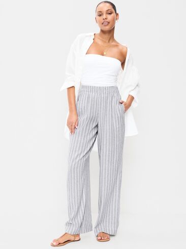Old Navy High-Waisted Linen-Blend Super Wide-Leg Pants - Blue Stripe in Saudi Arabia