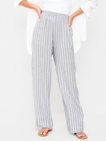 Old Navy High-Waisted Linen-Blend Super Wide-Leg Pants - Blue Stripe in Saudi Arabia