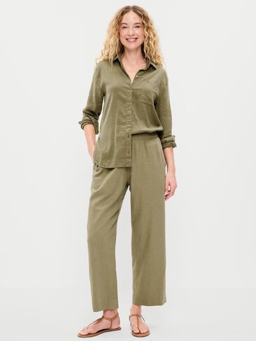 Old Navy High-Waisted Linen-Blend Straight Pants - Kombu in Saudi Arabia
