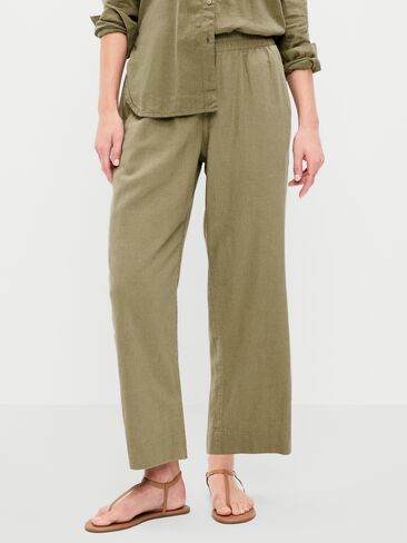 Old Navy High-Waisted Linen-Blend Straight Pants - Kombu in Saudi Arabia