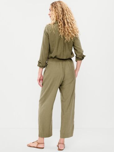 Old Navy High-Waisted Linen-Blend Straight Pants - Kombu in Saudi Arabia