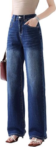 Mars power High Waisted Jeans for Women Straight Leg Stretchy Trendy Baggy Casual Lady Basic Wide Leg Denim Pants in Saudi Arabia