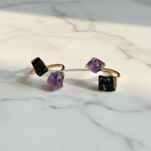 Black Tourmaline Ring for Women, Vintage Gold Tone Black Rings for Men, Adjustable Natural Stone Ring for Chunky Jewelry in Saudi Arabia